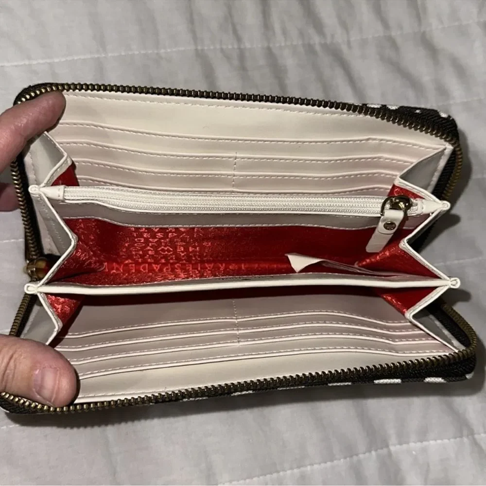 kate spade Brown Ivory Spade Print Red Brown Stripe Wallet
